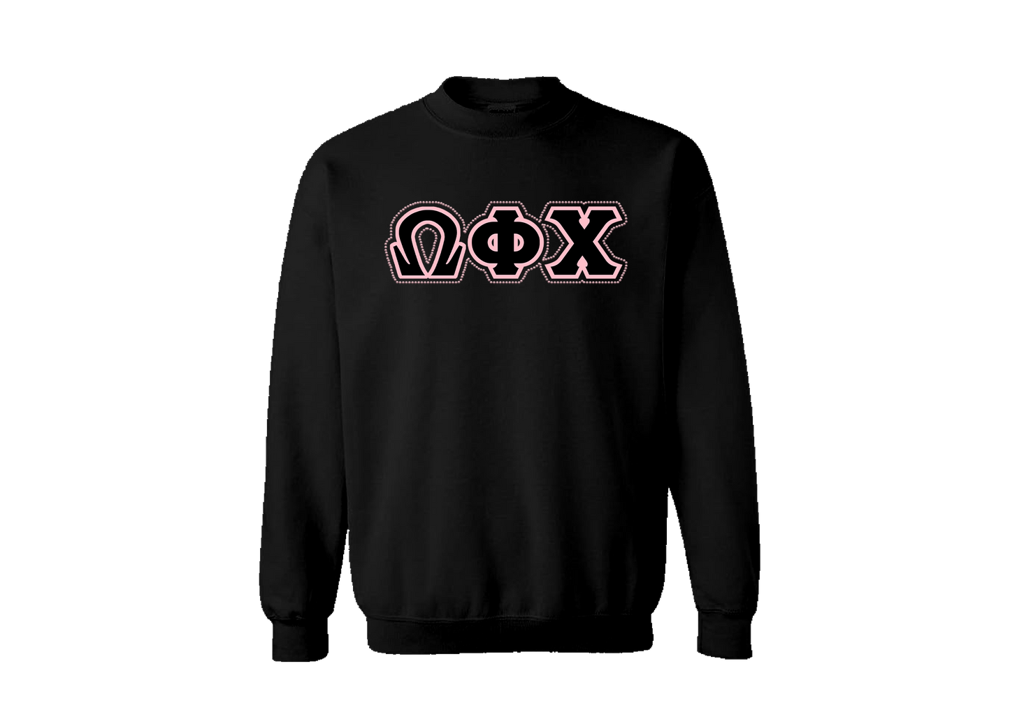 Omega Phi Chi Black Crewneck w/ Rhinestones