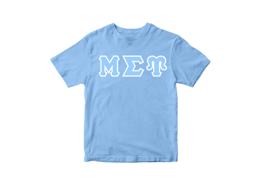 Mu Sigma Upsilon Baby Blue Greek Letter Tee