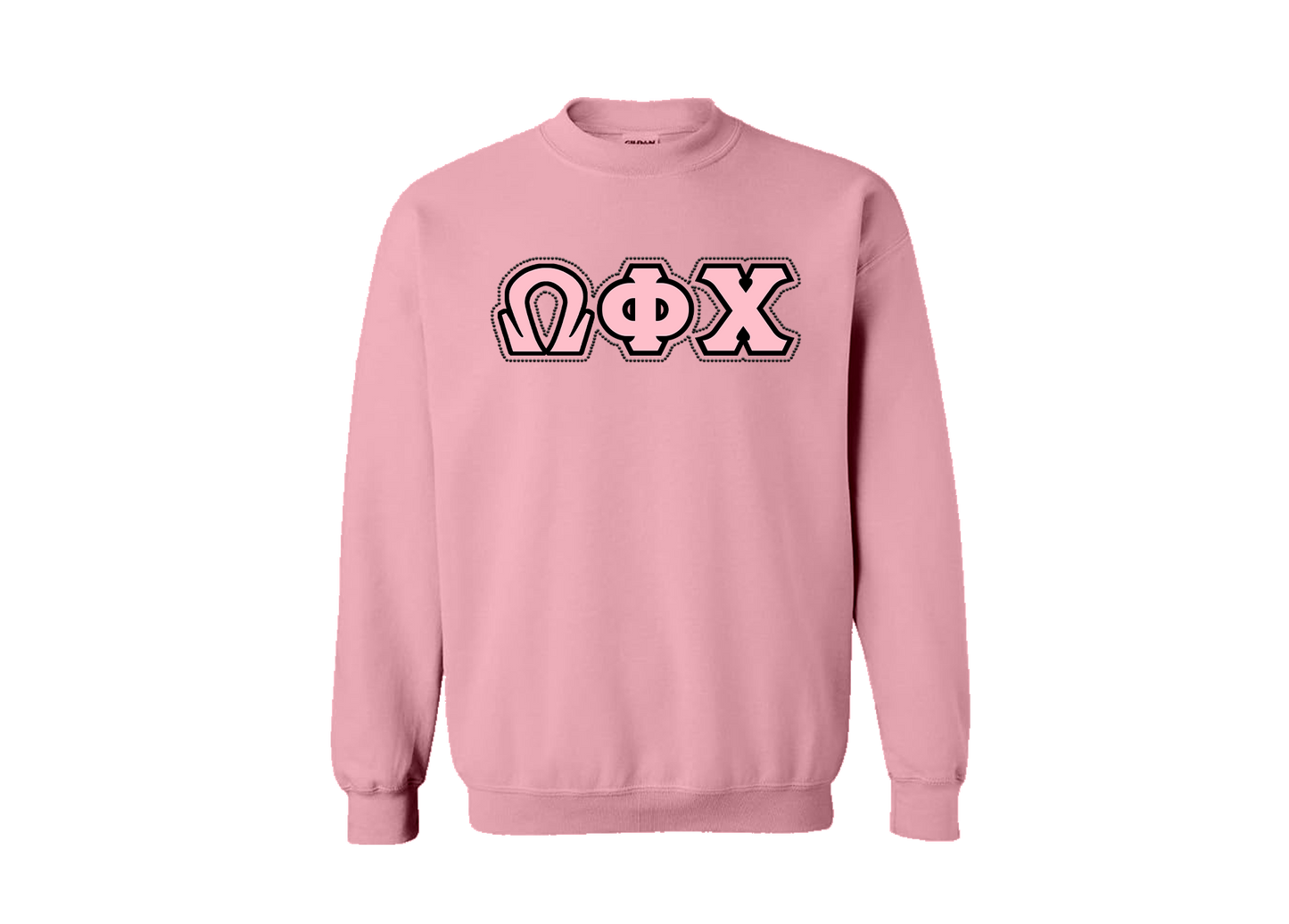 Omega Phi Chi Pink Crewneck w/ Rhinestones