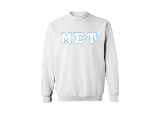 Mu Sigma Upsilon White Greek Letter Crewneck